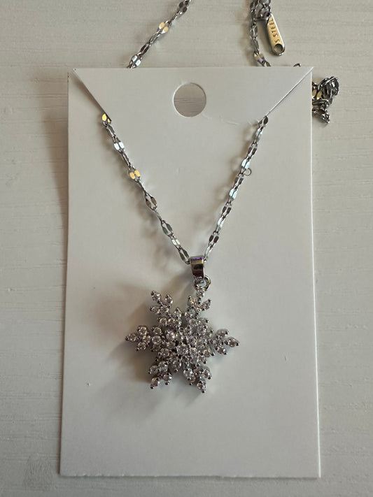 Spinning Snowflake Necklace and Regular Snowflake Earrings